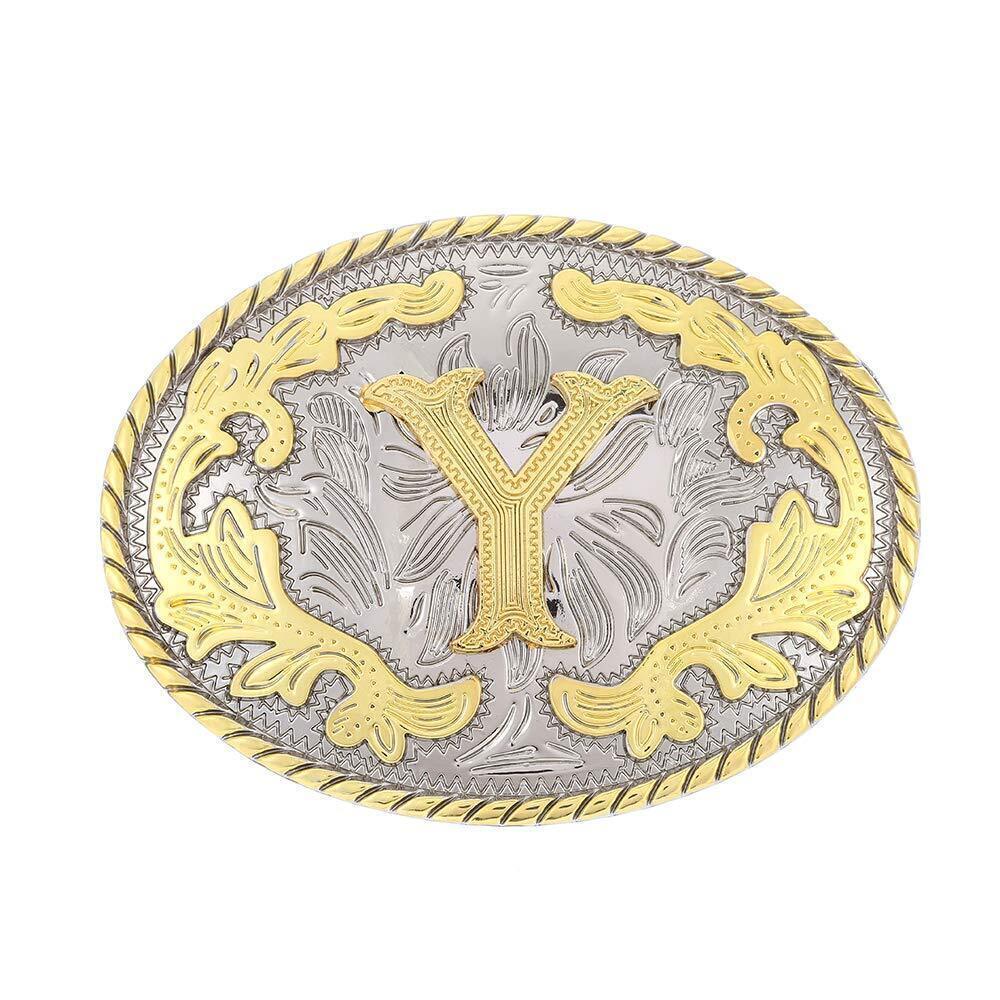 3668 Western Belt Buckle Initial Letters ABCDEFG to Y-Cowboy Rodeo Gold